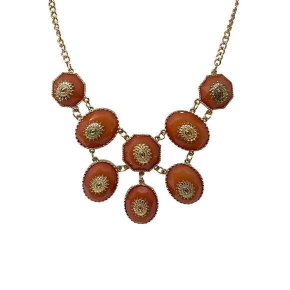 Vintage Charming Charlie Orange Acrylic Stones w/Gold Tone Accents & Chain - Picture 3 of 6